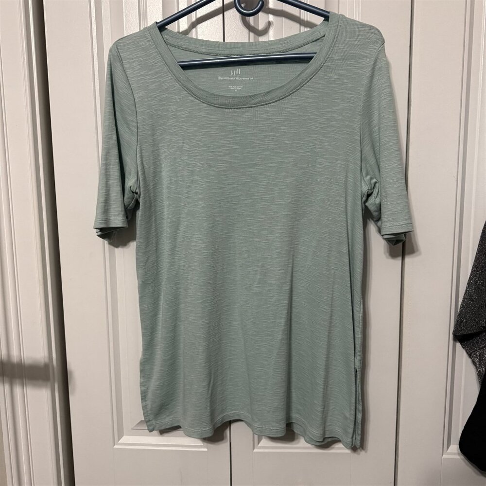 J Jill Pima Scoop Neck Top Womens Medium Aqua Blue Flowy Casual Layering Shirt